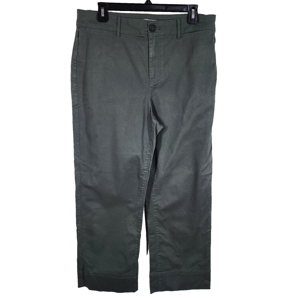 Ann Taylor Loft Womens Slim Wide Leg Cropped Pants Ankle Size 10 Mid Rise Green